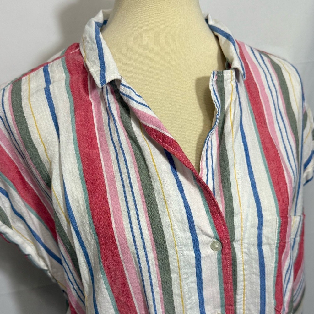 Old Navy Striped Button-Down Shirt in Red, Blue, Green, Cream - Picture 6 of 13